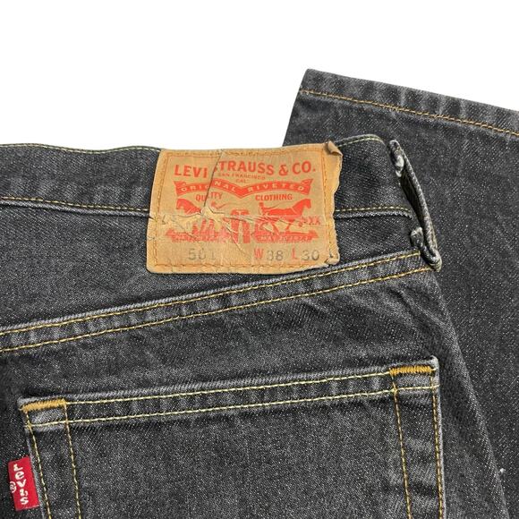 Levis 501 Jeans Mens Size 38 Black Regular Straight Leg Button Fly Denim Jeans - Picture 7 of 11